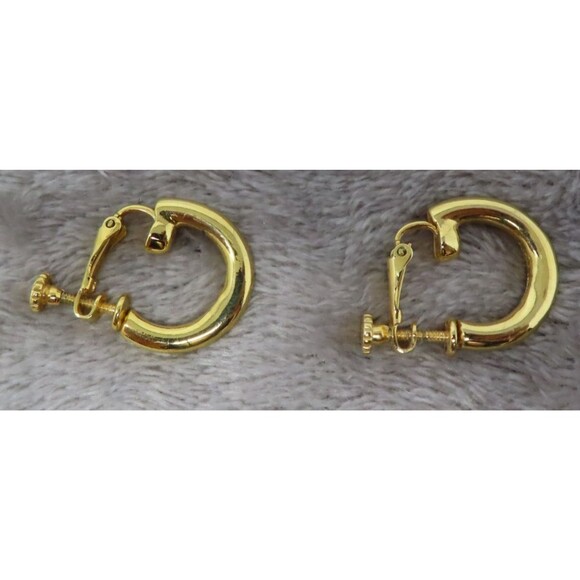Vintage Joan Rivers Classic Elegance Yellow Gold Tone Screw Back Hoop Earrings - Picture 2 of 7